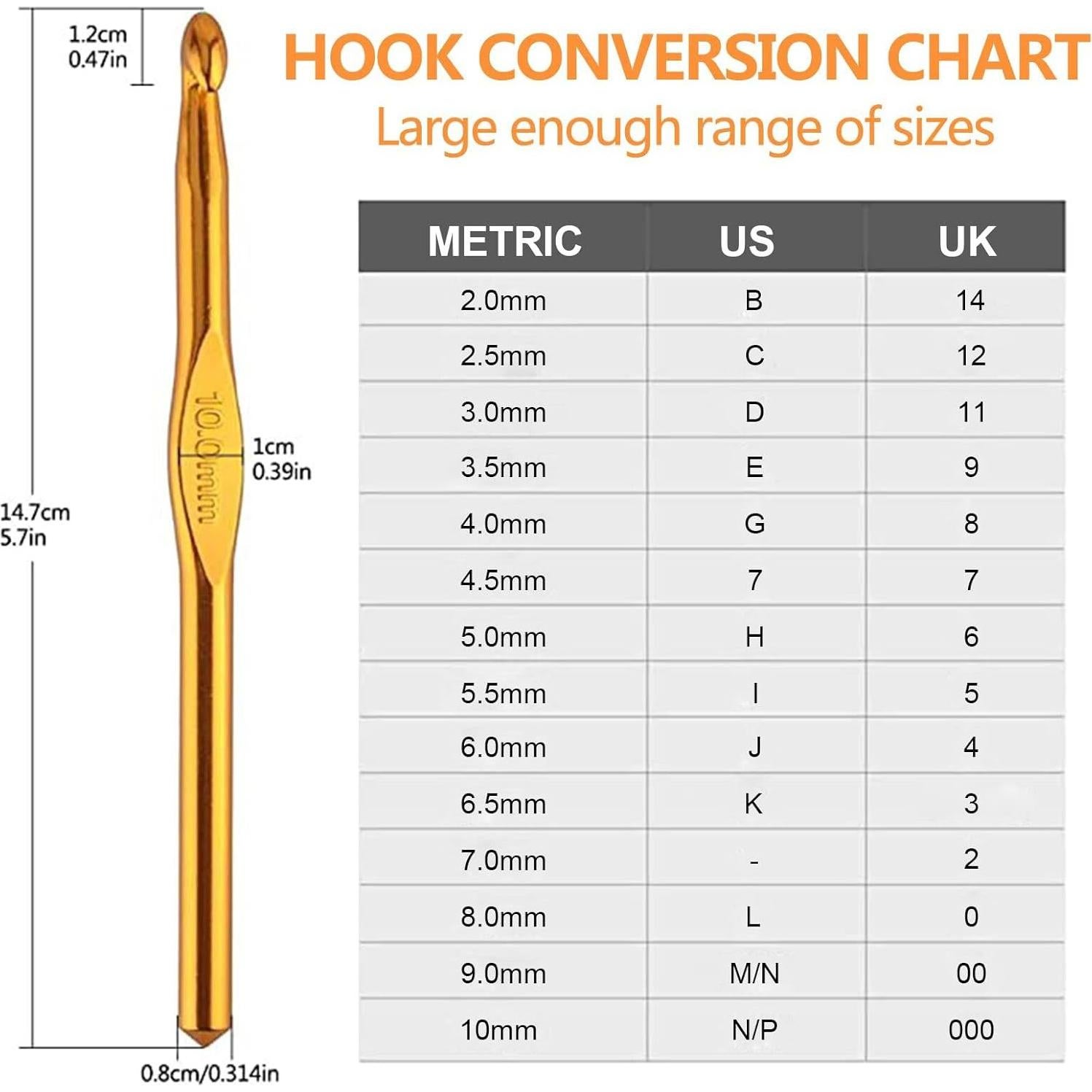 Ganchos de Crochet de Aluminio Multicolor BCMRUN 14 Pcs 2-10mm