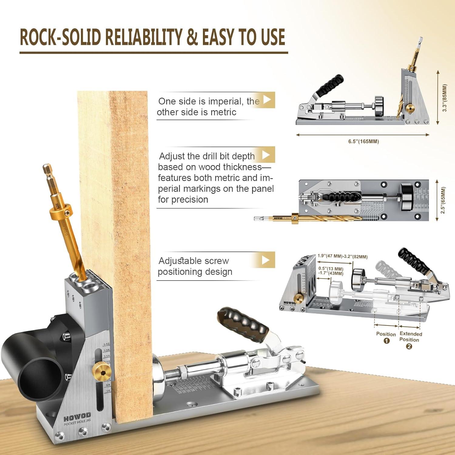 Plantilla de Agujeros de Pocket HOWOD con Brocas de Titanio 3-Pack