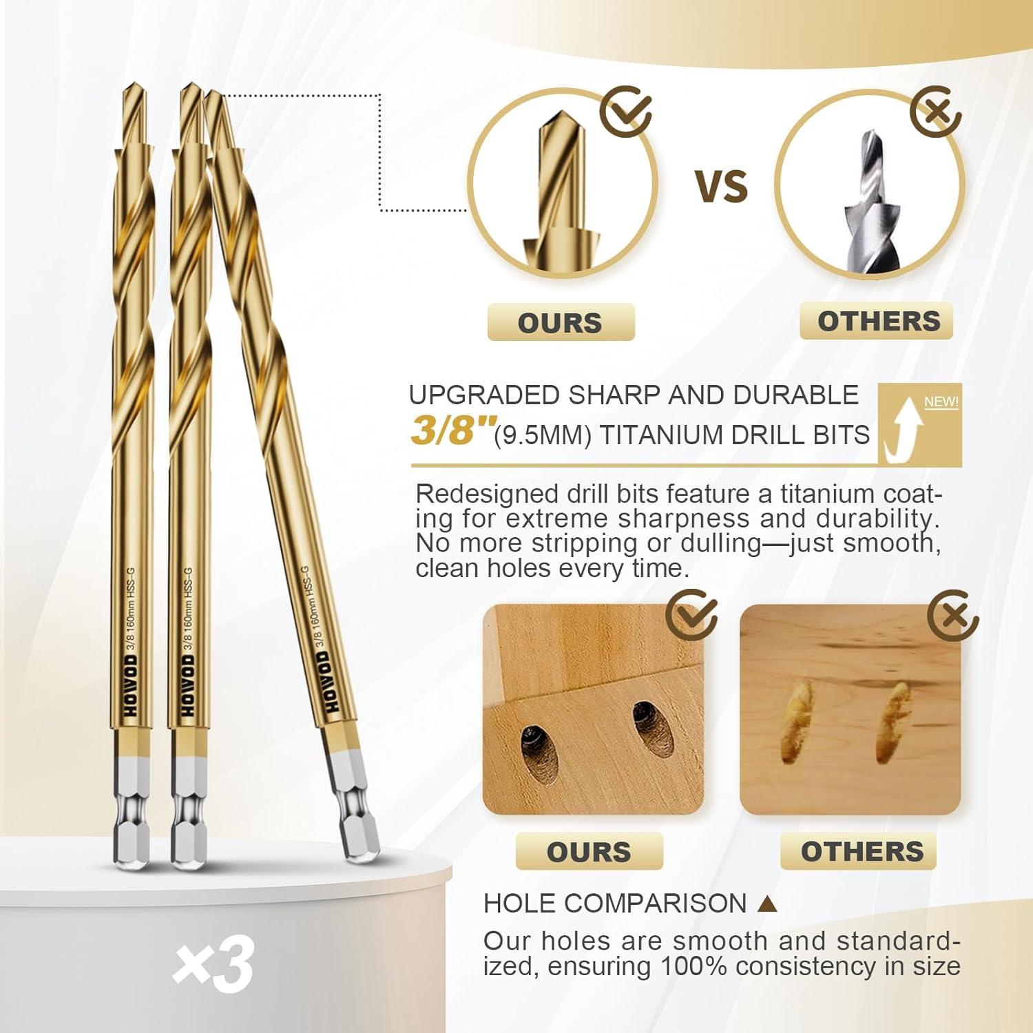Plantilla de Agujeros de Pocket HOWOD con Brocas de Titanio 3-Pack