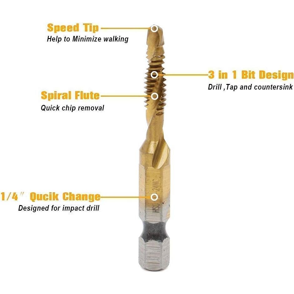 Juego de Brocas y Machos de Titanio AUTOTOOLHOME 6 Piezas