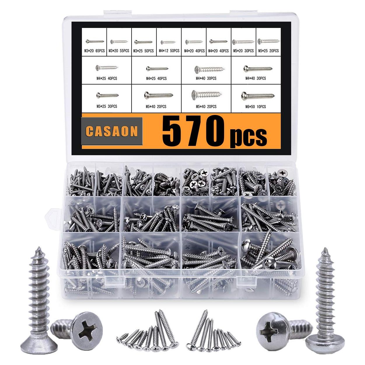 Juego de Tornillos Autoperforantes CASAON 570 Pcs Acero Inoxidable
