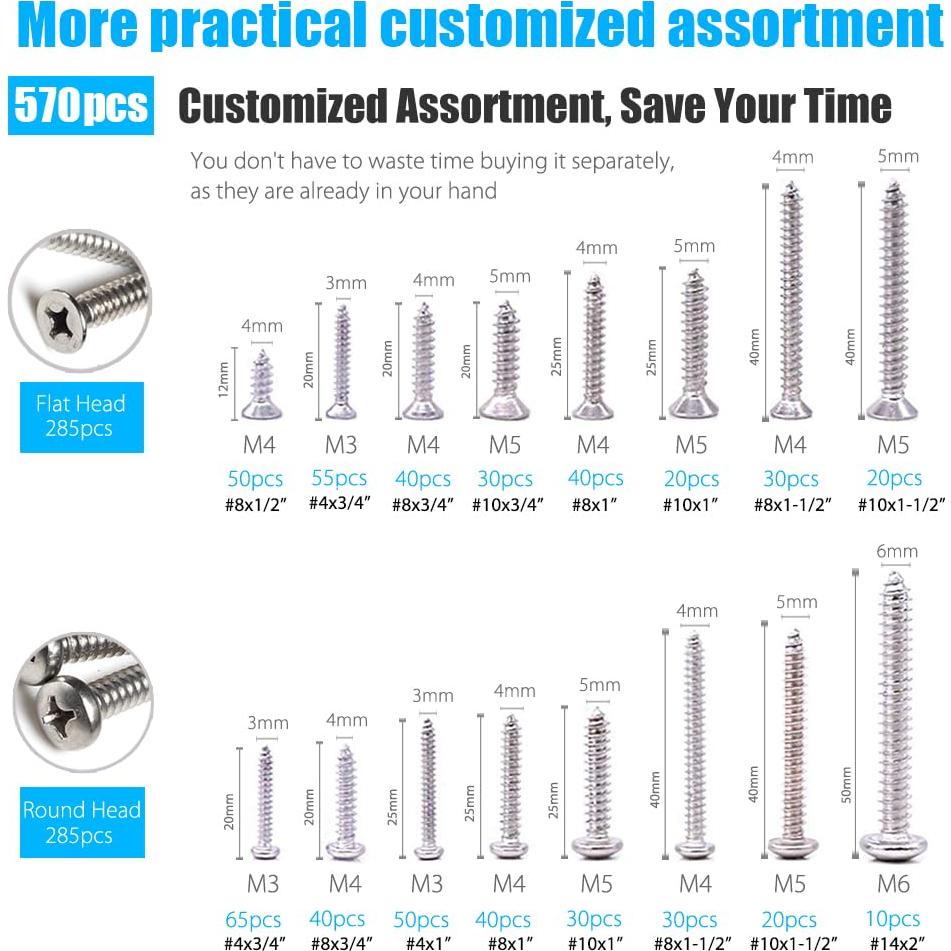 Juego de Tornillos Autoperforantes CASAON 570 Pcs Acero Inoxidable