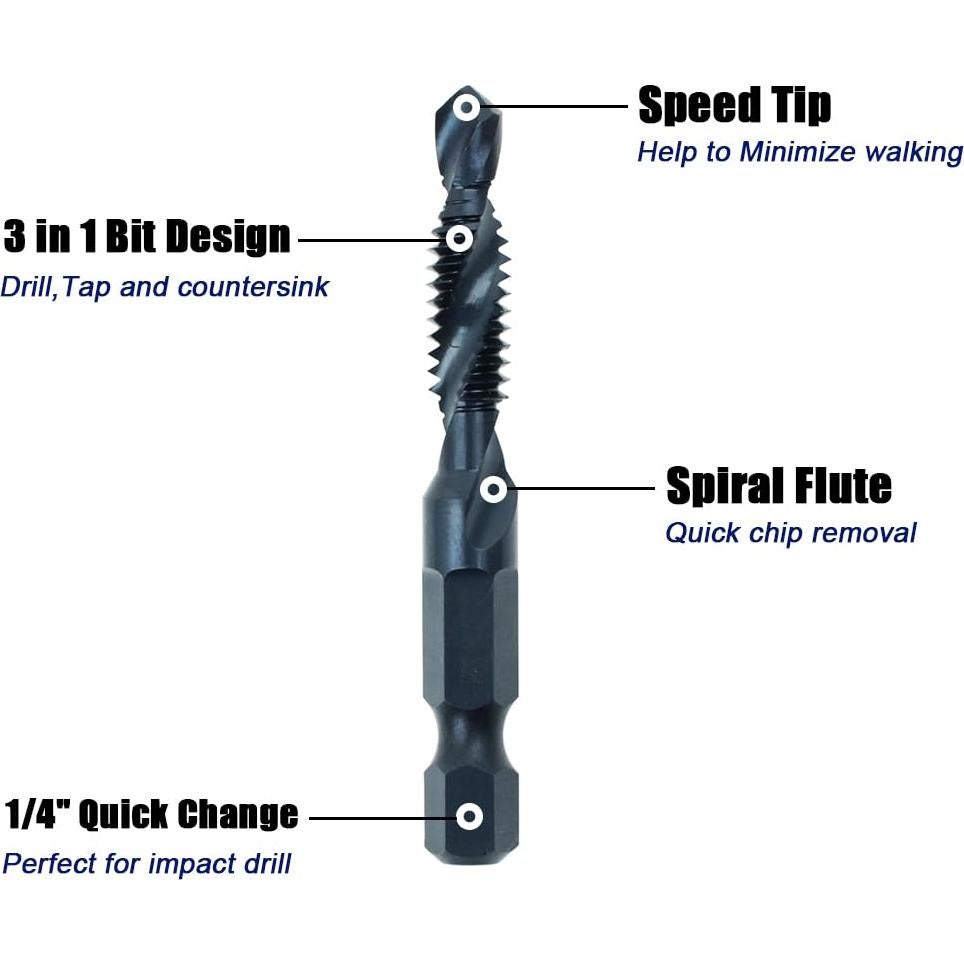 Juego de 6 Brocas de Combinación AUTOTOOLHOME con Nitruro Negro
