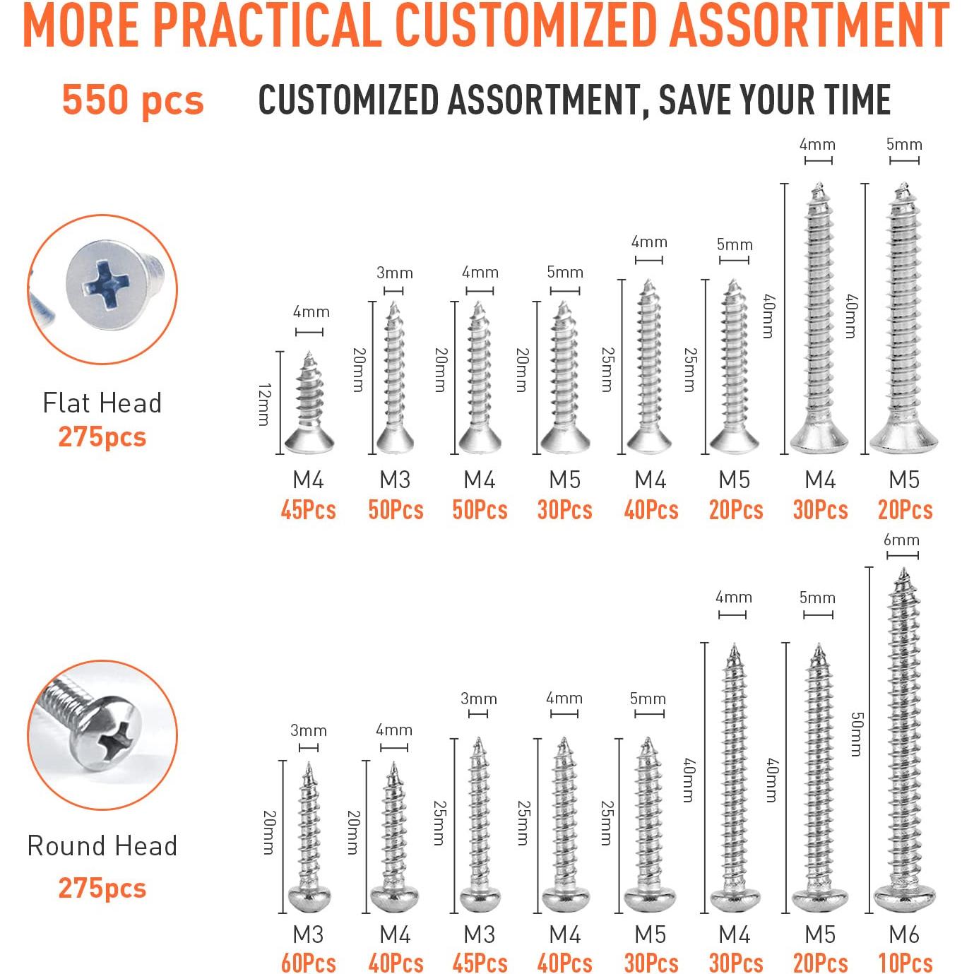 Conjunto de 550 Tornillos Autoperforantes Trivd Frol M3-M6