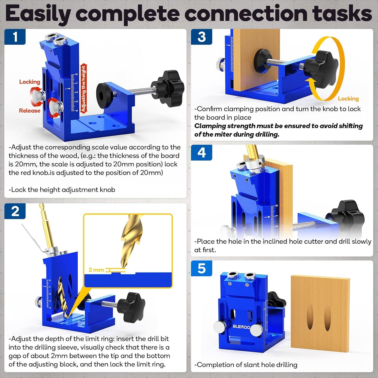 Kit de Plantilla de Agujeros de Pocket BLEKOO 15° 0.47-1.77"