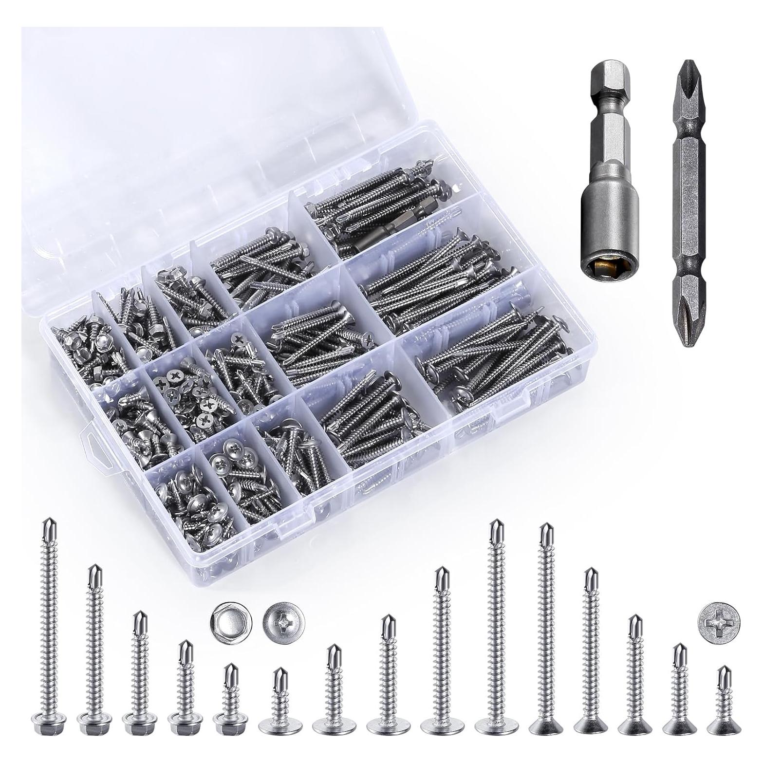 Juego de Tornillos Autoperforantes Yuecinoow 440 Pcs Acero Inoxidable