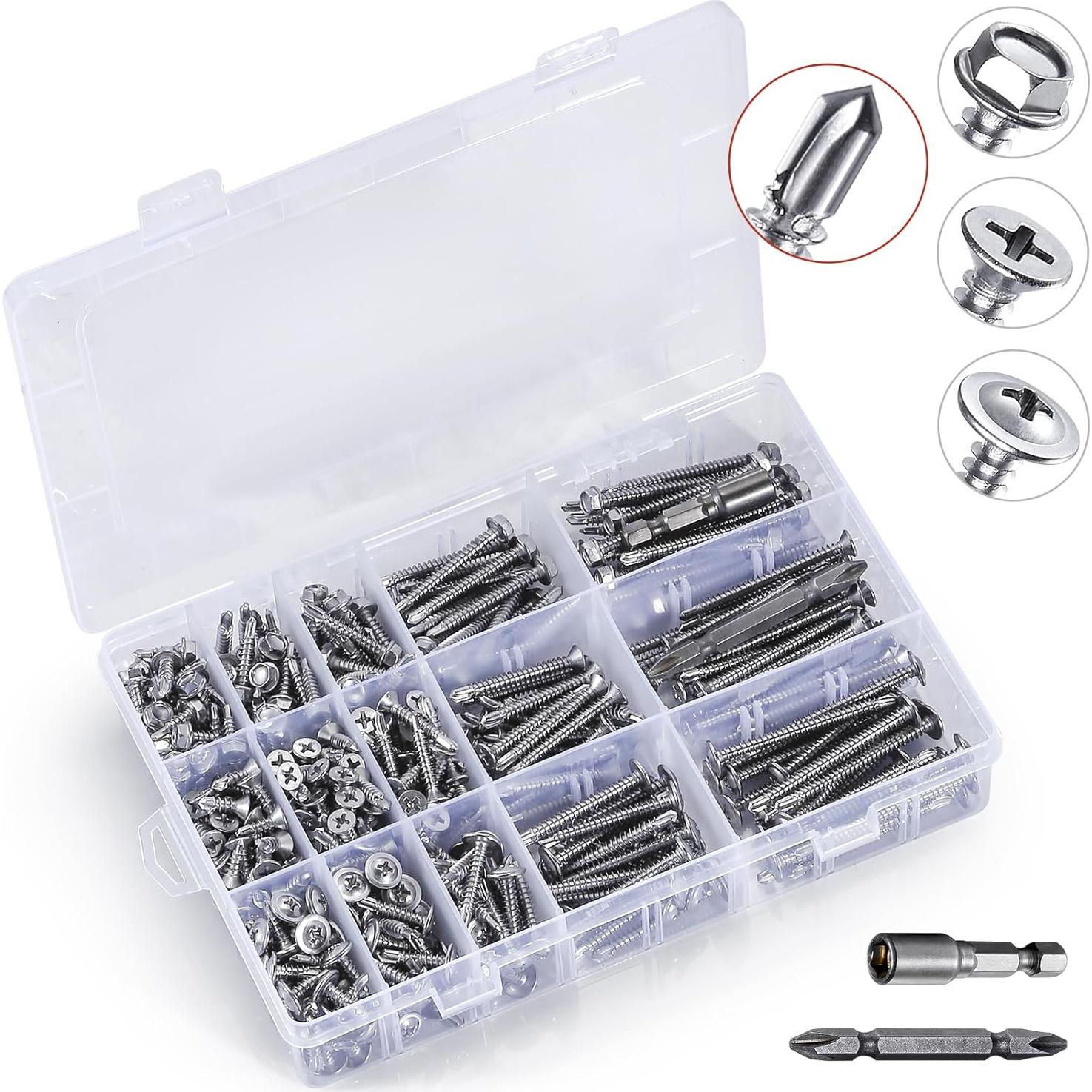 Juego de Tornillos Autoperforantes Yuecinoow 440 Pcs Acero Inoxidable
