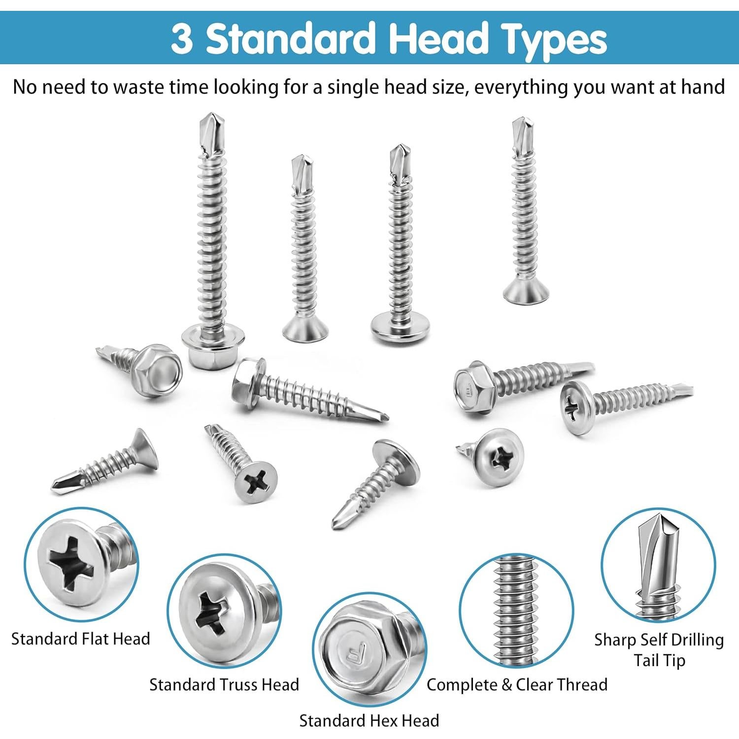 Juego de Tornillos Autorroscantes SATANTECH 425pcs Acero Inoxidable