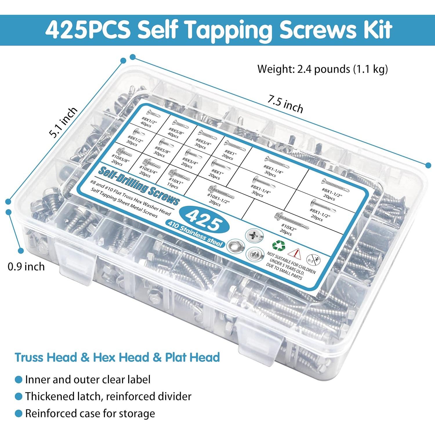 Juego de Tornillos Autorroscantes SATANTECH 425pcs Acero Inoxidable