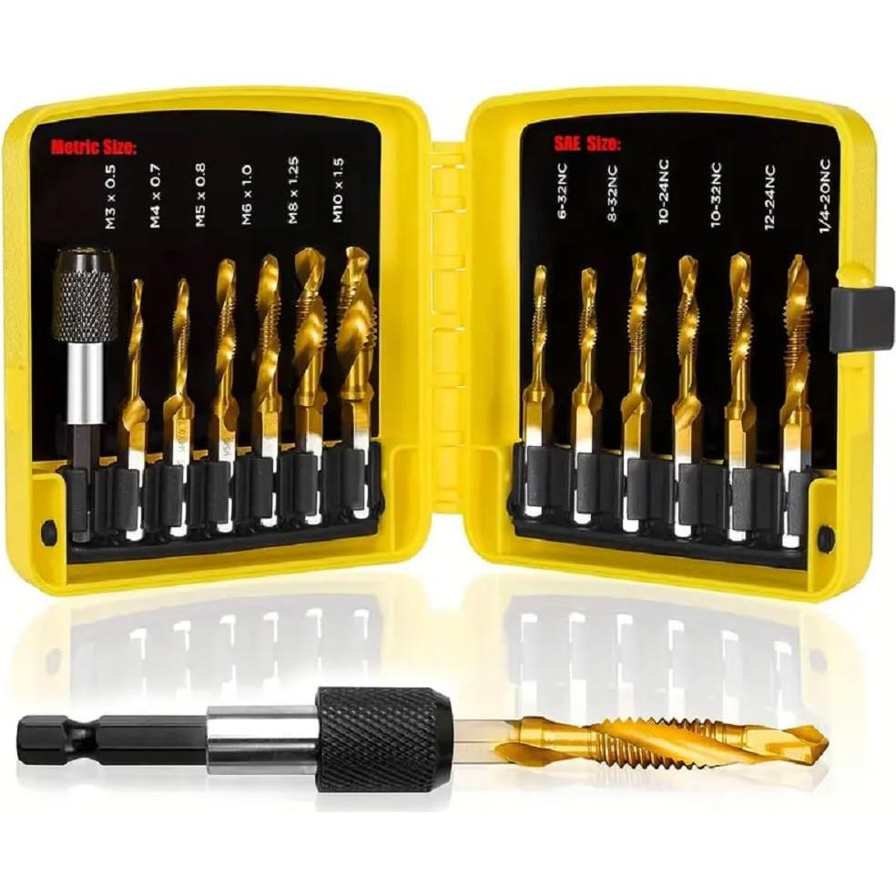 Juego de Brocas y Machos Combinados Herism 13 Piezas Titanio