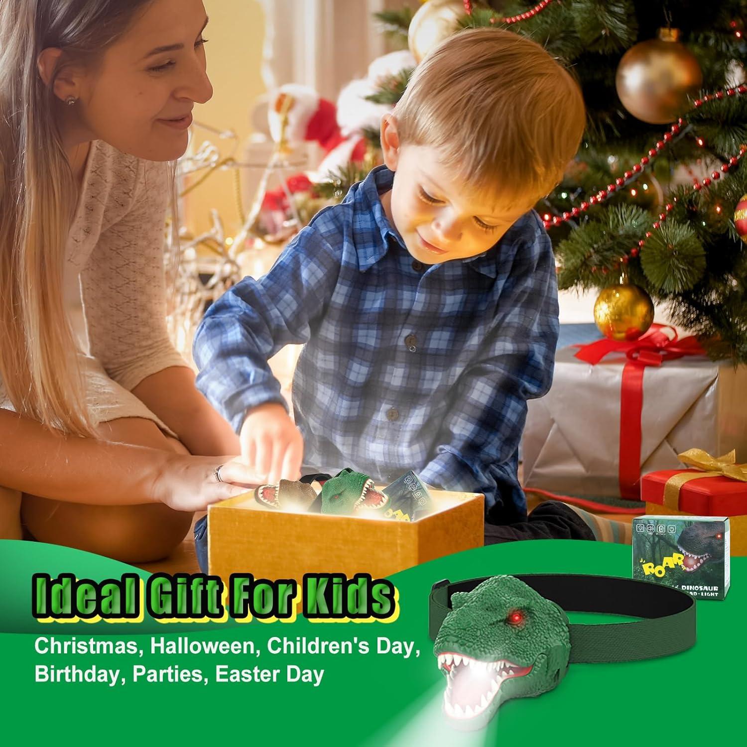 Linterna Frontal Dinosaurio Nitigo Verde 4 Modos Luz y Sonido