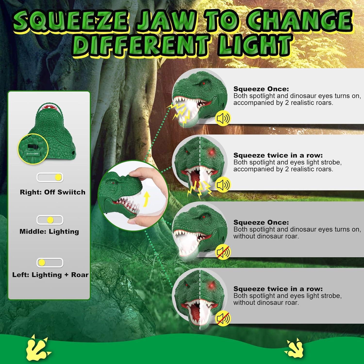 Linterna Frontal Dinosaurio Nitigo Verde 4 Modos Luz y Sonido