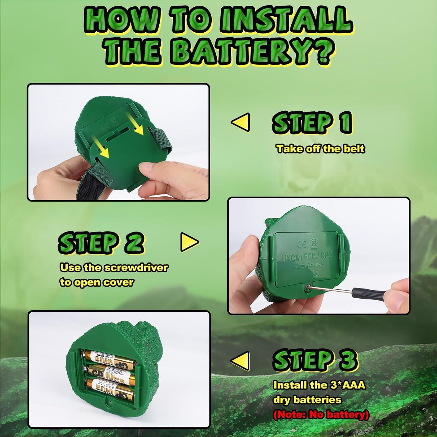 Linterna Frontal Dinosaurio Nitigo Verde 4 Modos Luz y Sonido