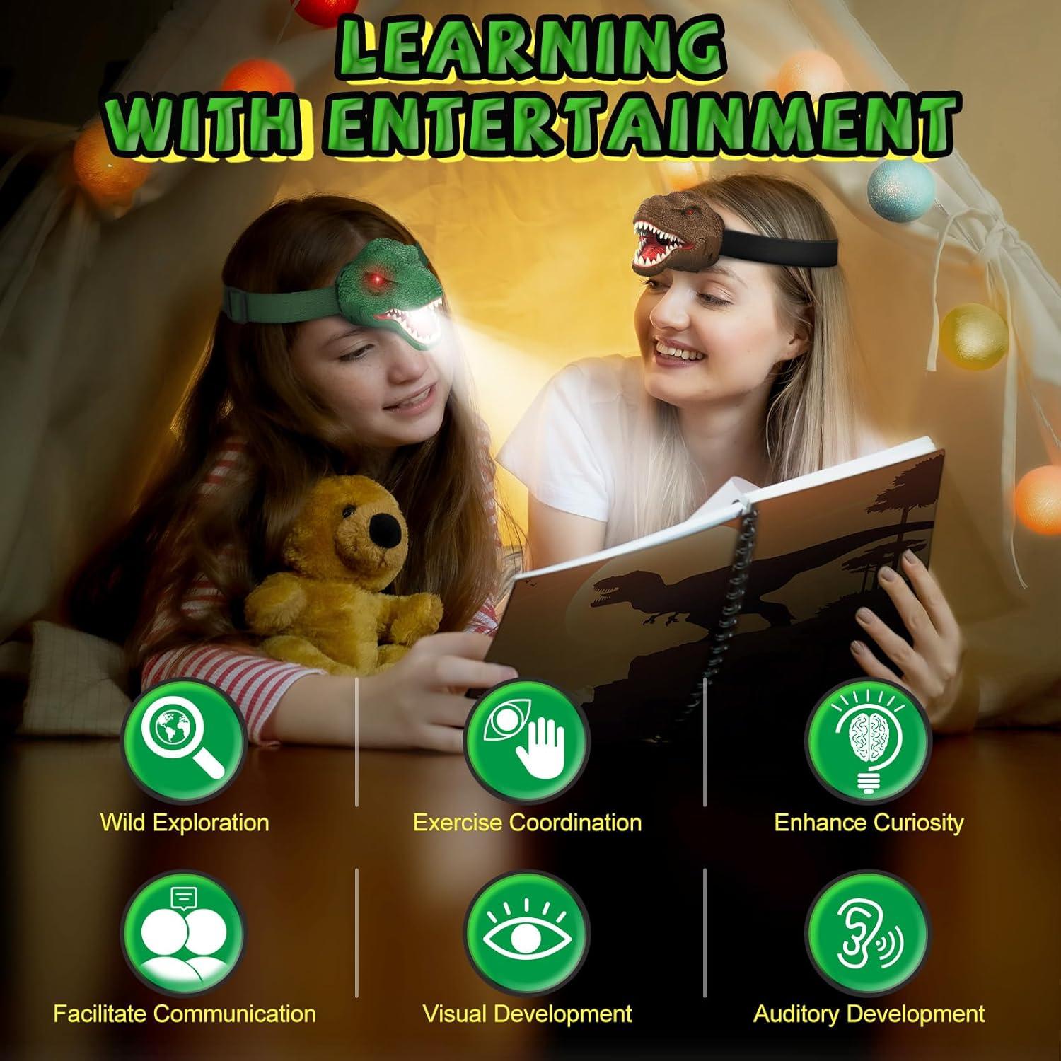 Linterna Frontal Dinosaurio Nitigo Verde 4 Modos Luz y Sonido