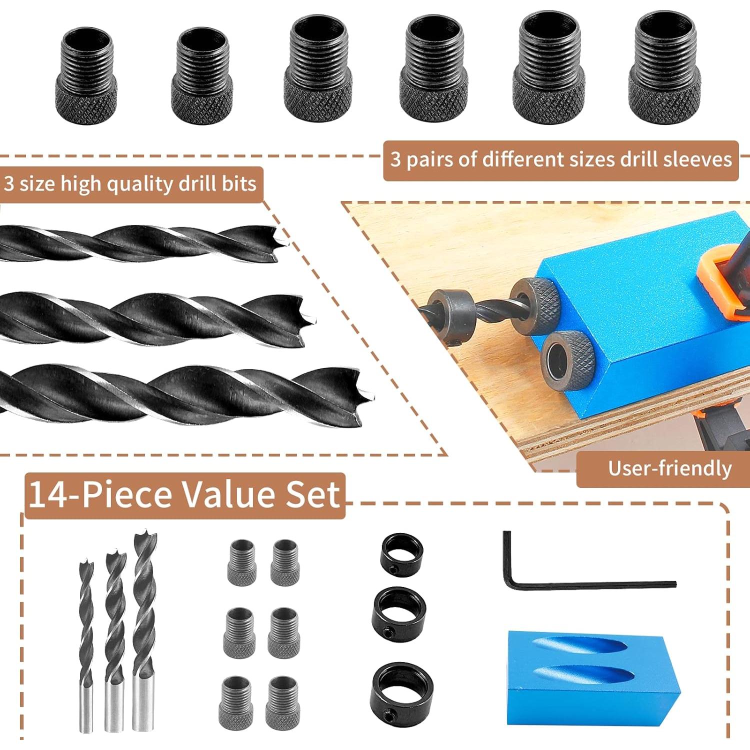 Kit de Plantilla de Taladro Angular 14 Piezas Bonsicoky