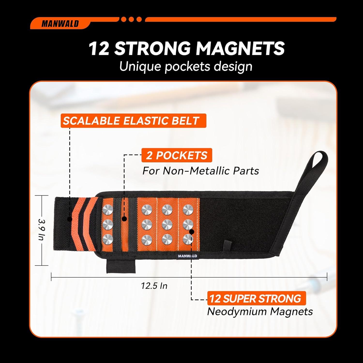 Pulsera Magnética MANWALD Naranja con Imán y Lanyard Ajustable