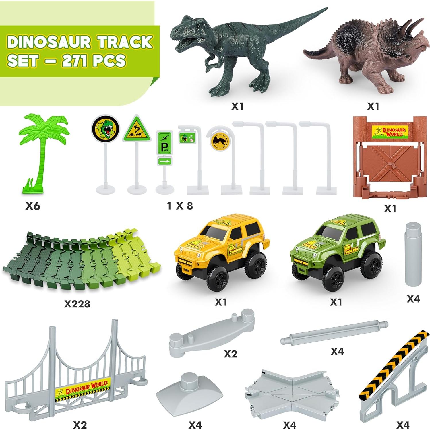 Juego de Pistas de Dinosaurios Hony 271 Piezas con Autos