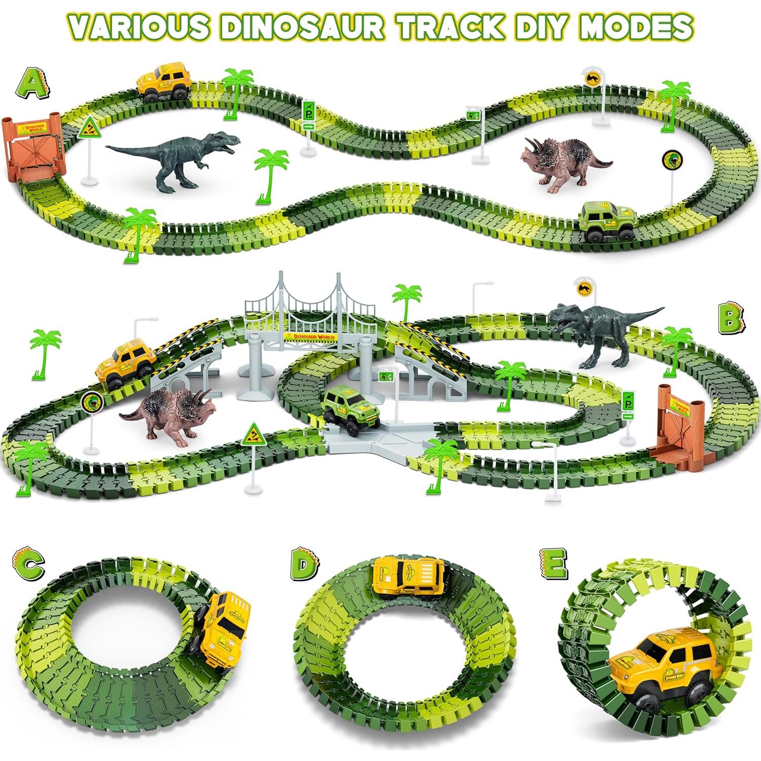 Juego de Pistas de Dinosaurios Hony 271 Piezas con Autos