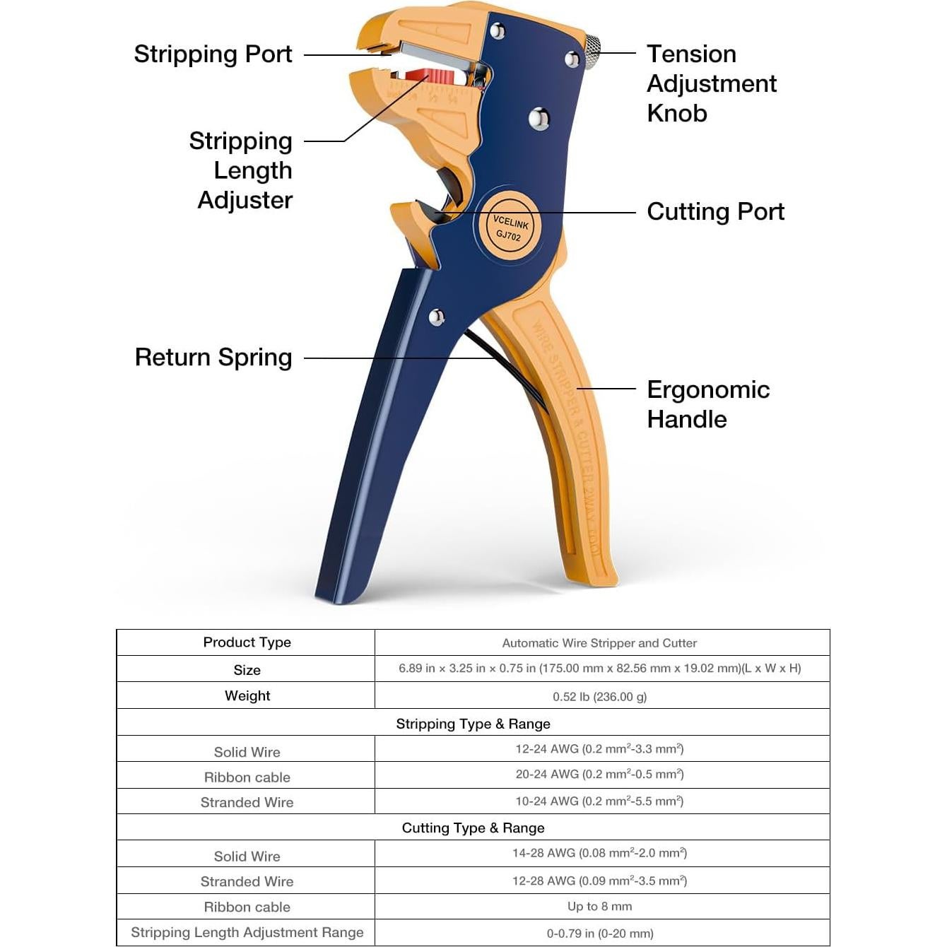 Pelacables Automático VCELINK 2 en 1 Ajustable 17.5 cm