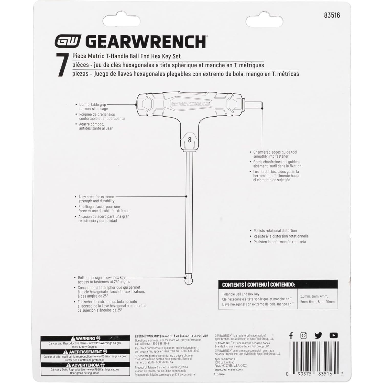 Juego de Llaves Hexagonales GEARWRENCH 7 Piezas Métricas