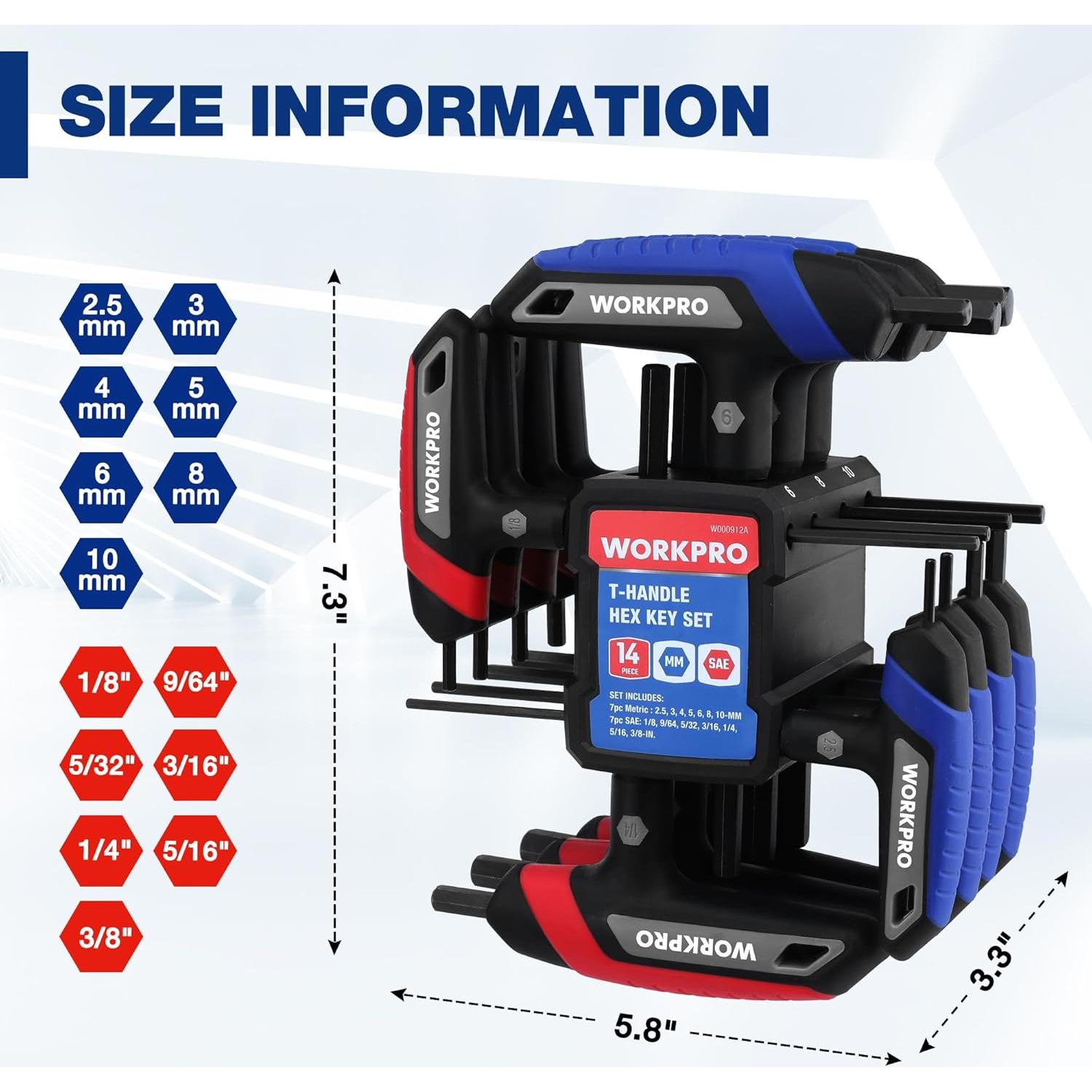 Juego de Llaves Allen en T WORKPRO 14 Piezas Métricas y SAE