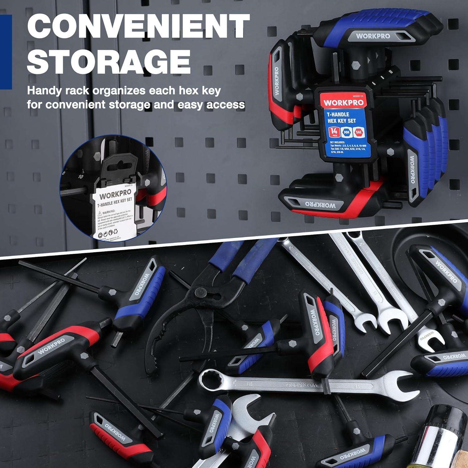 Juego de Llaves Allen en T WORKPRO 14 Piezas Métricas y SAE