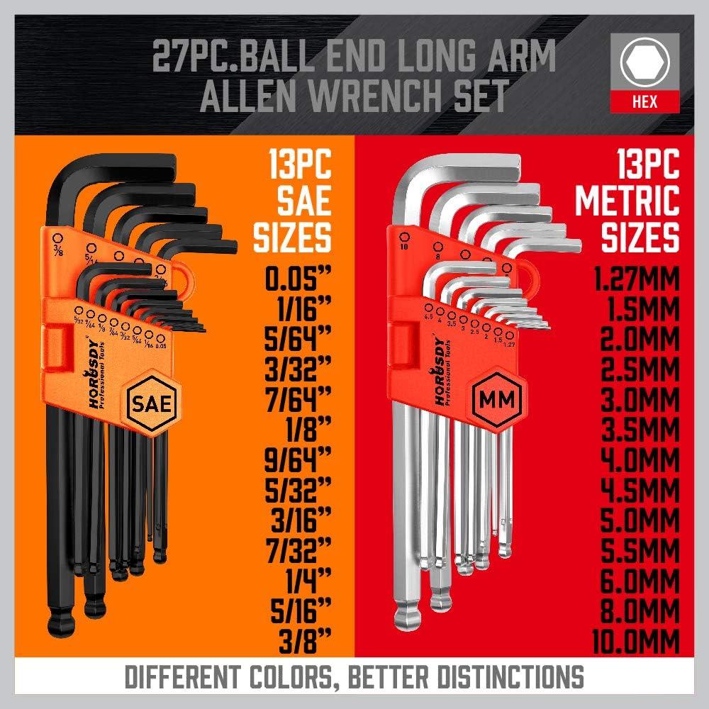 Juego de Llaves Allen 27PCS HORUSDY Acero CR-V Métrico y SAE