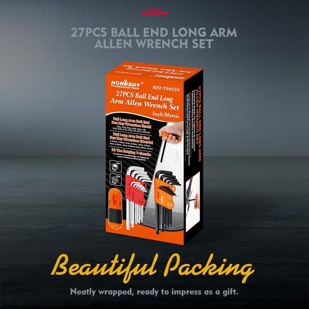 Juego de Llaves Allen 27PCS HORUSDY Acero CR-V Métrico y SAE