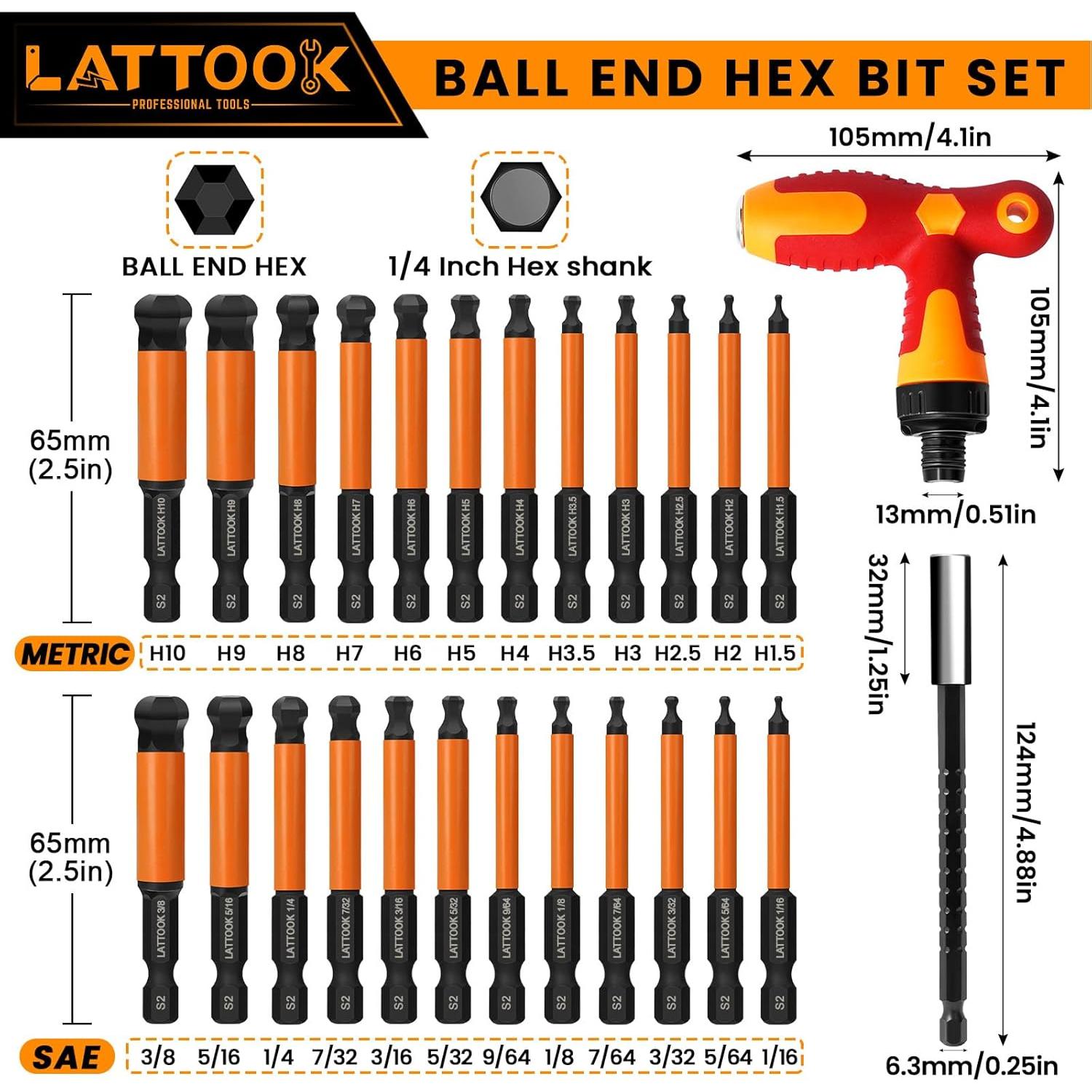 Juego de Puntas Hexagonales con Punta Esférica LATTOOK 24PCS