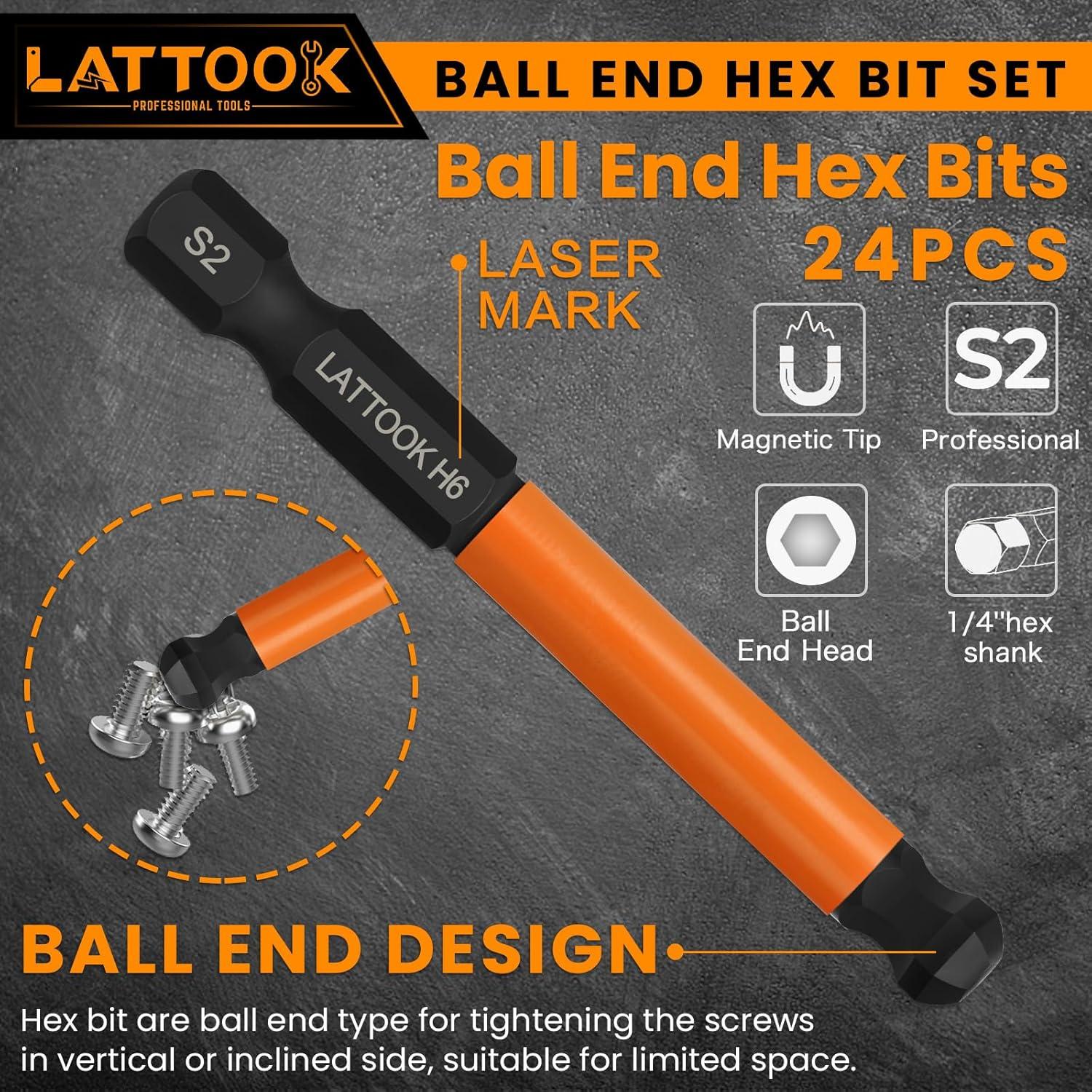 Juego de Puntas Hexagonales con Punta Esférica LATTOOK 24PCS