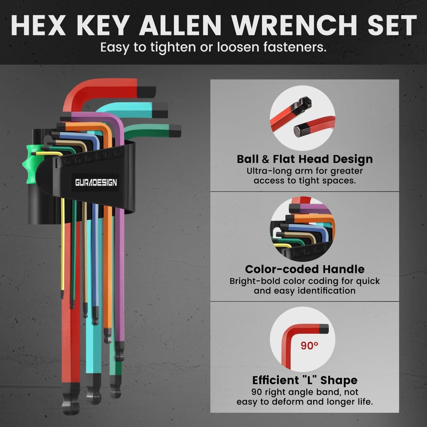 Juego de Llaves Allen GURADESIGN 19 Piezas Métricas y SAE