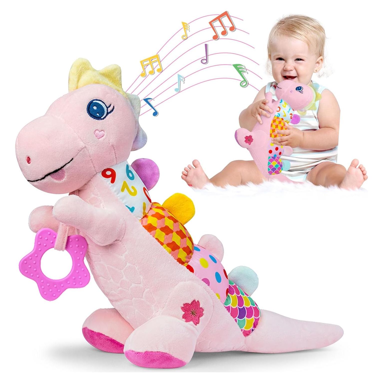 Juguete de Peluche Musical Dino Rosa para Bebés 0-12 Meses