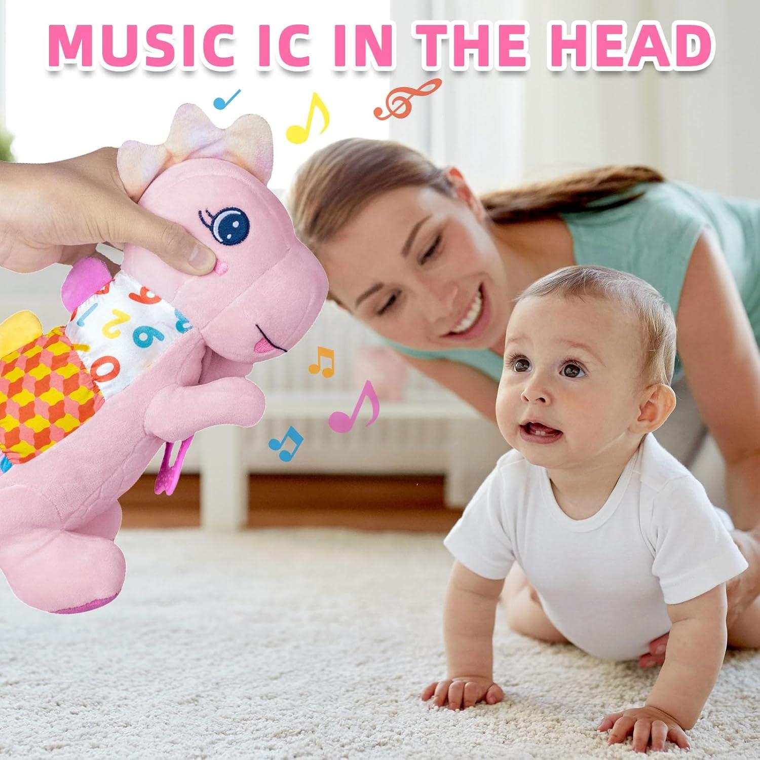 Juguete de Peluche Musical Dino Rosa para Bebés 0-12 Meses