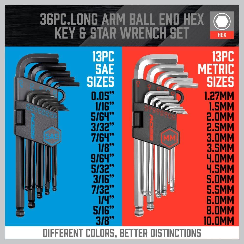 Juego de Llaves Allen SEDY 36 Piezas Hexagonales y Torx