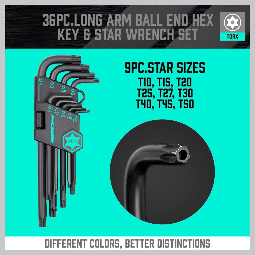 Juego de Llaves Allen SEDY 36 Piezas Hexagonales y Torx
