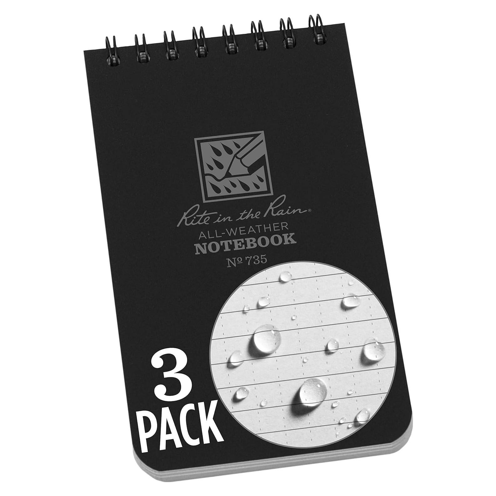 Cuaderno Espiral Impermeable Rite in the Rain 3x5 Negro - Paquete de 3