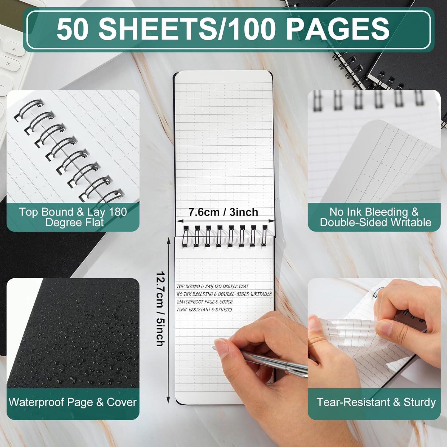 Cuadernos Impermeables Qilery 6 Pcs 3x5" Negro Papel Cuadriculado