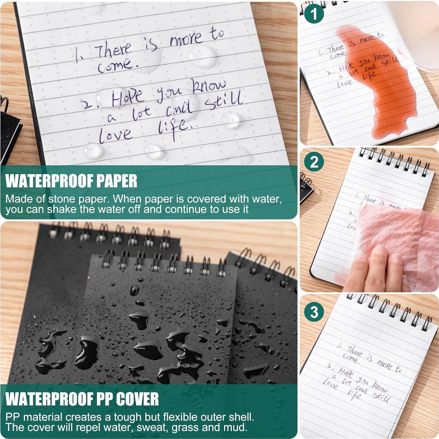 Cuadernos Impermeables Qilery 6 Pcs 3x5" Negro Papel Cuadriculado