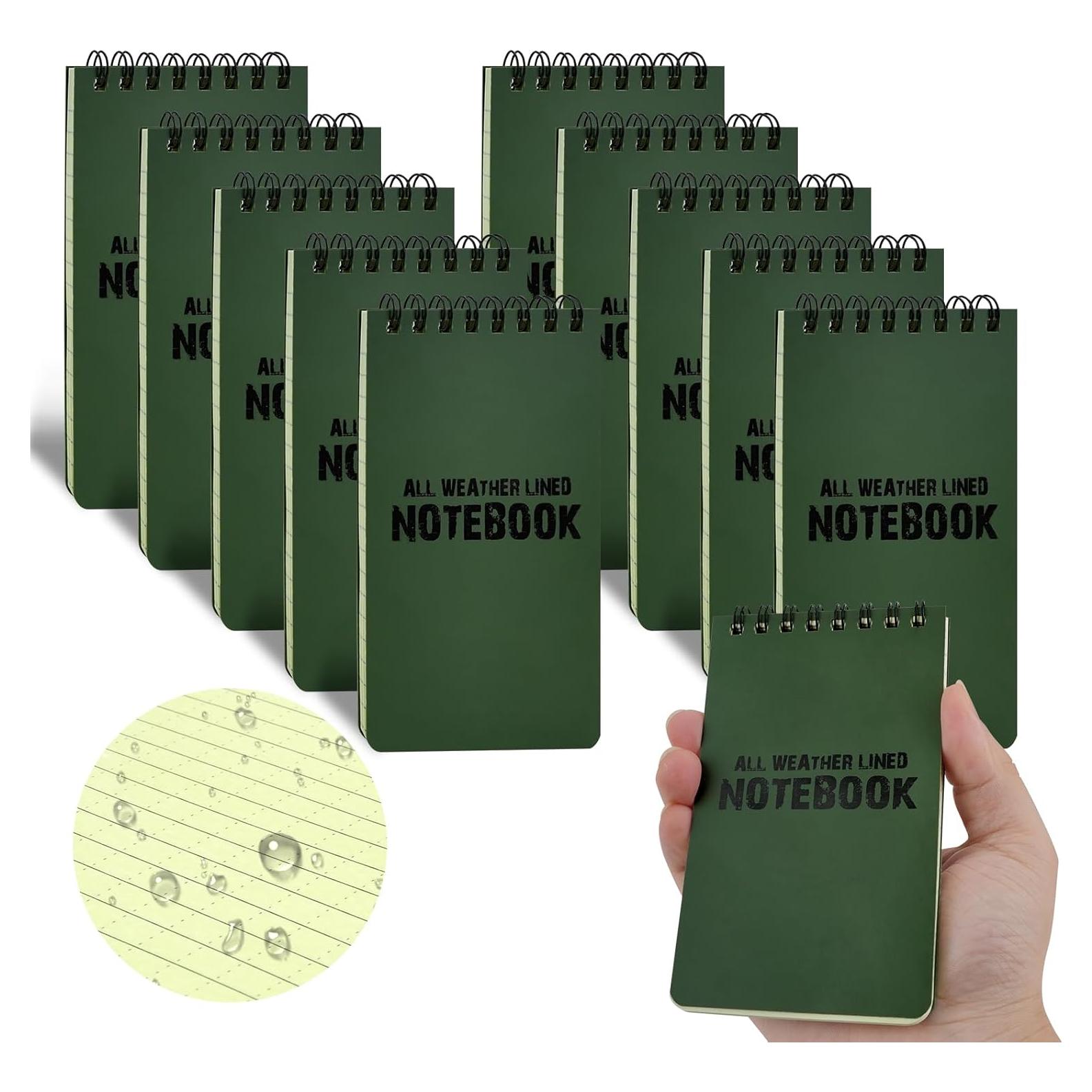 Paquete de 10 Cuadernos Impermeables MOAMUN Verde 7.62x12.7cm