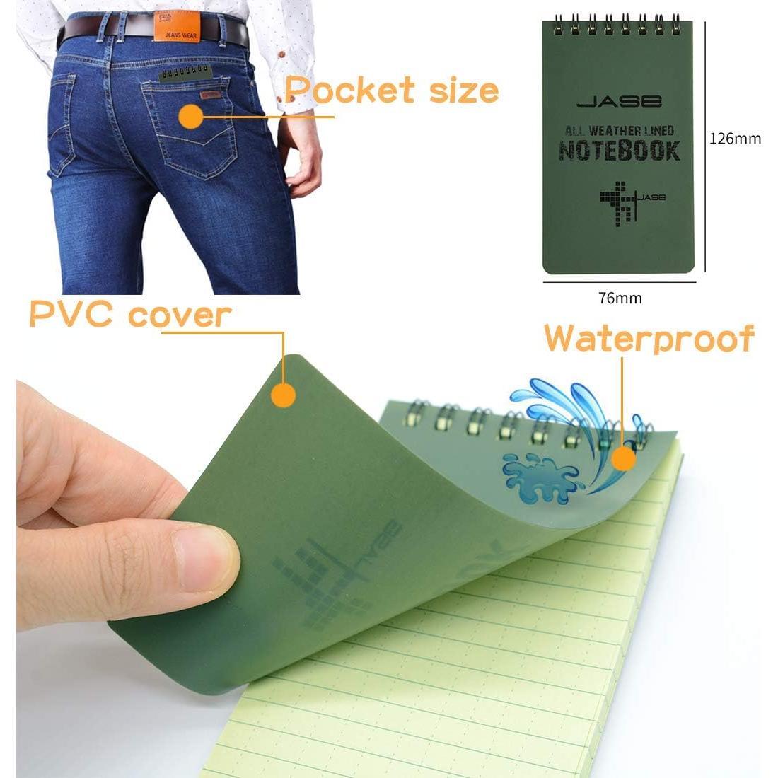 Paquete de 10 Cuadernos Impermeables MOAMUN Verde 7.62x12.7cm