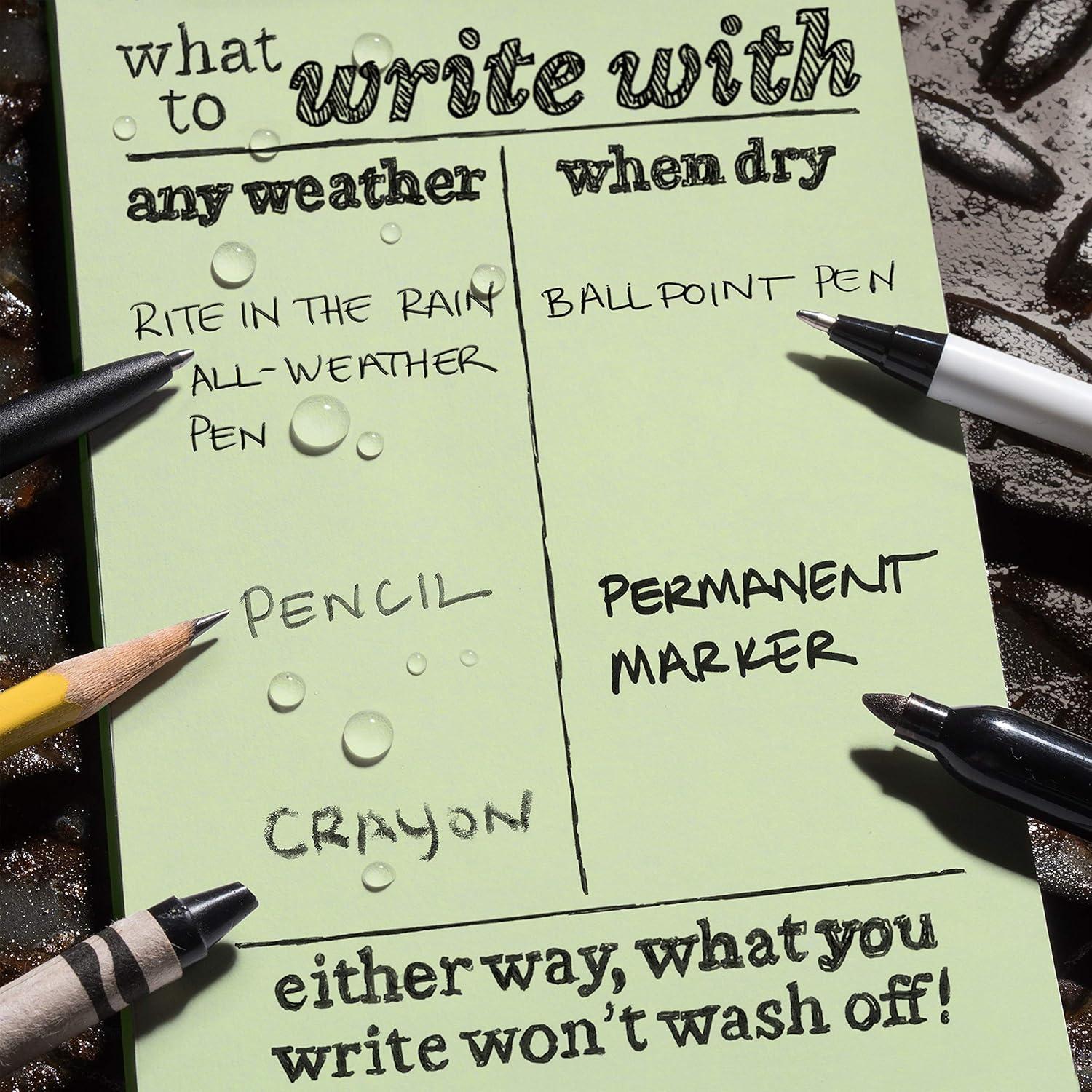 Cuaderno de Bolsillo Rite in the Rain Verde 3.5" x 5" Impermeable