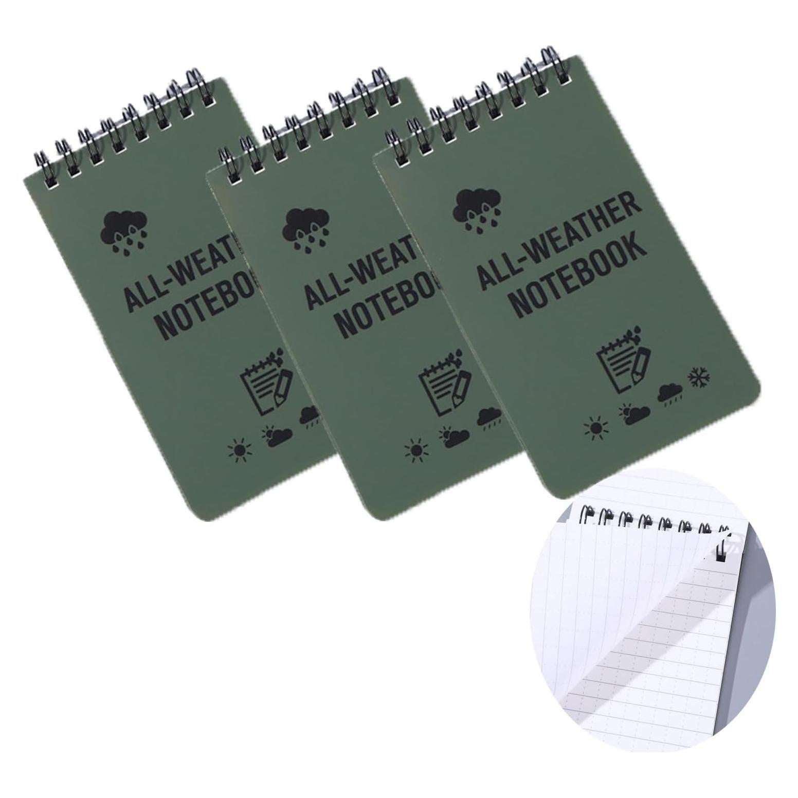 3 Cuadernos Impermeables WedFeir Verde Militar 7.6 x 12.7 cm