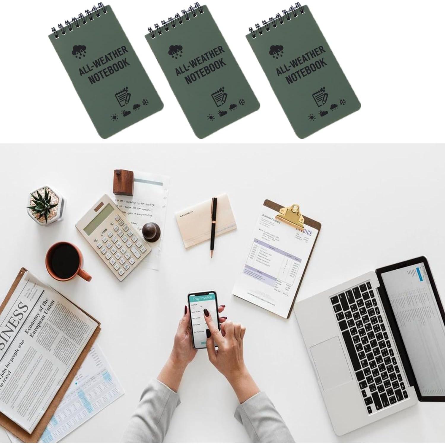 3 Cuadernos Impermeables WedFeir Verde Militar 7.6 x 12.7 cm