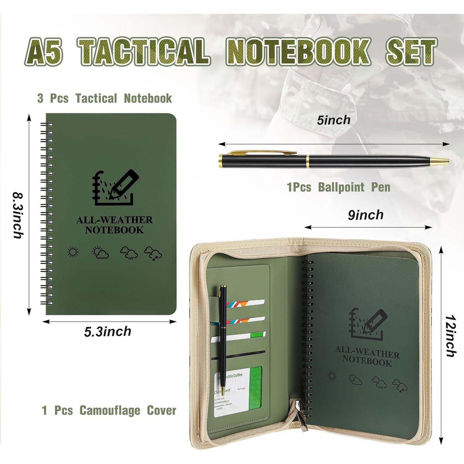 Kit Cuaderno Táctico Impermeable Resurhang 5 Pcs A5 Camuflaje