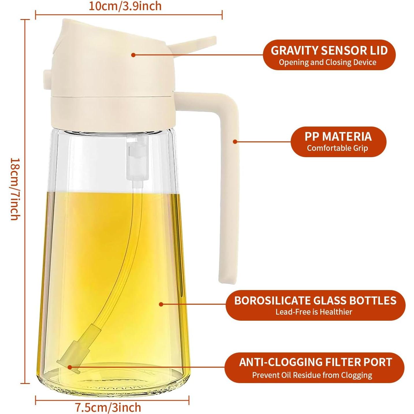 Rociador de Aceite 2 en 1 Reluhe, Vidrio 473 ml, 2 Pack