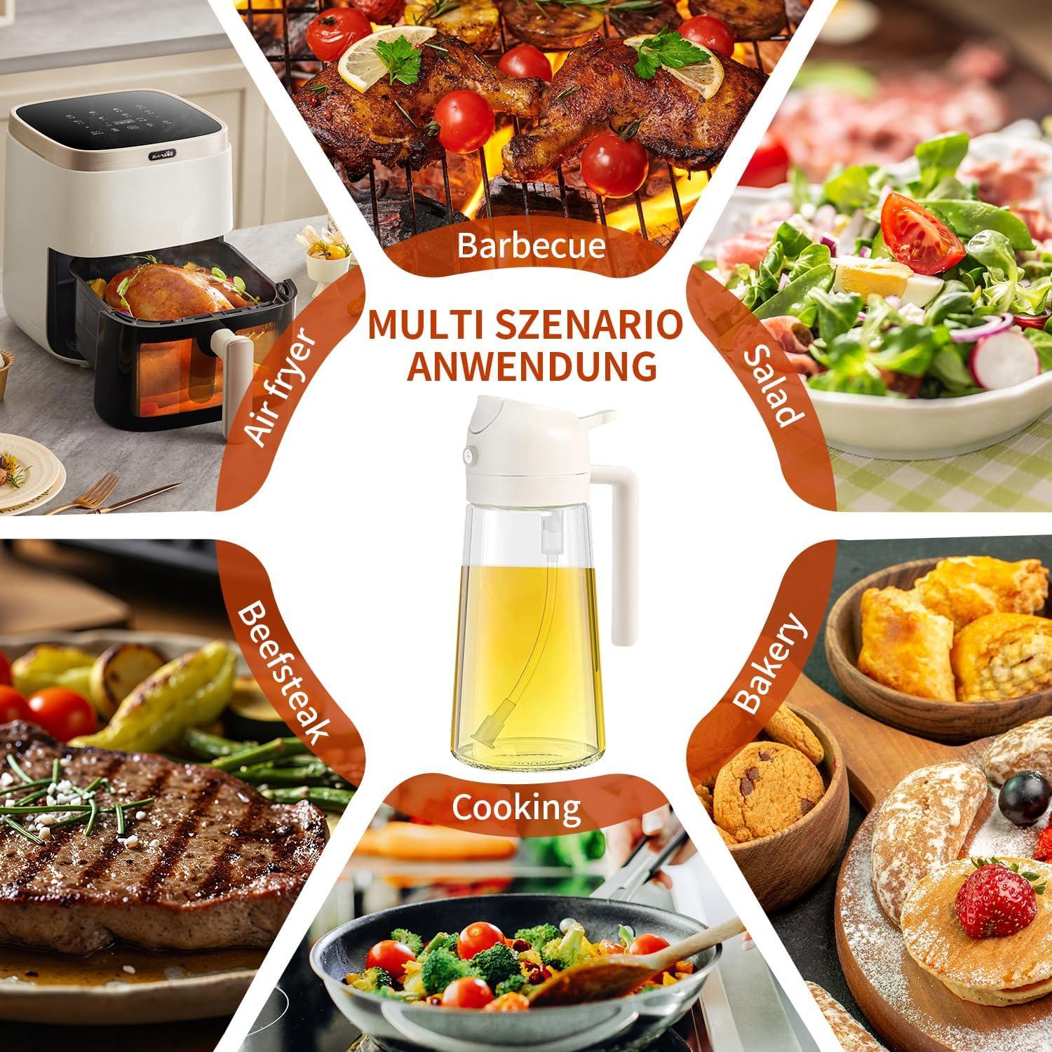 Rociador de Aceite 2 en 1 Reluhe, Vidrio 473 ml, 2 Pack