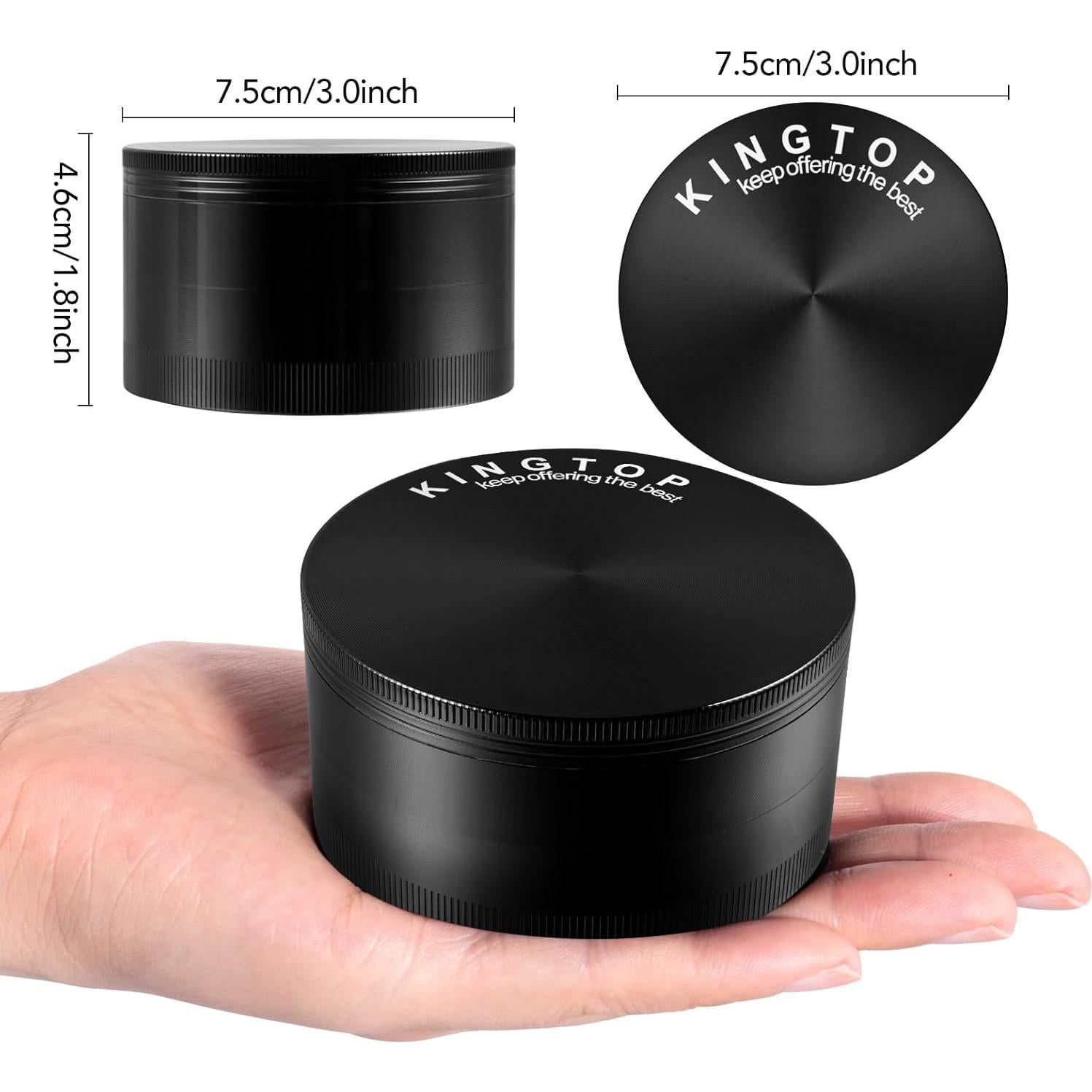 Molinillo de Especias KINGTOP 3" Aleación de Zinc Negro