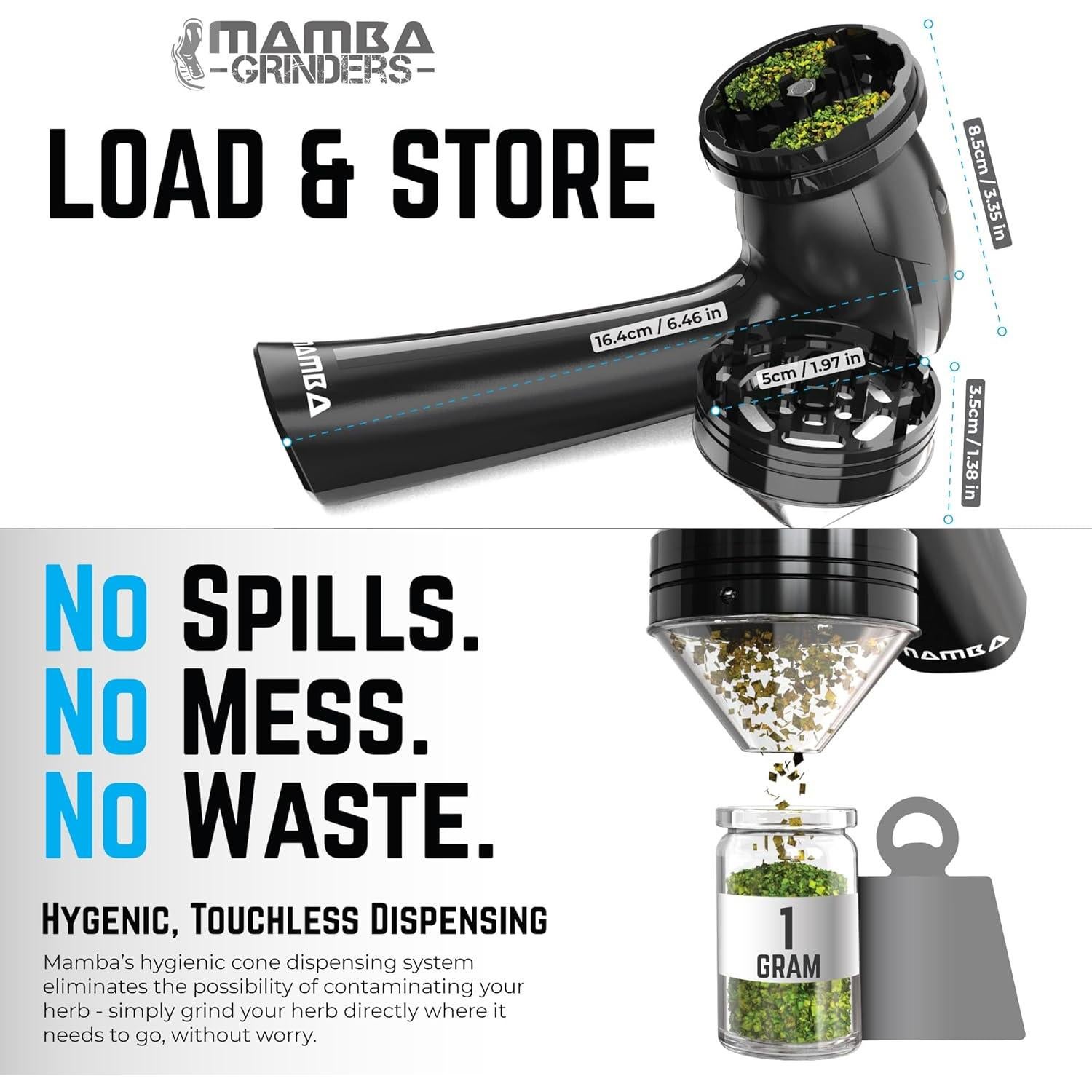 Molinillo Eléctrico de Hierbas Mamba V2 1g Negro Automático