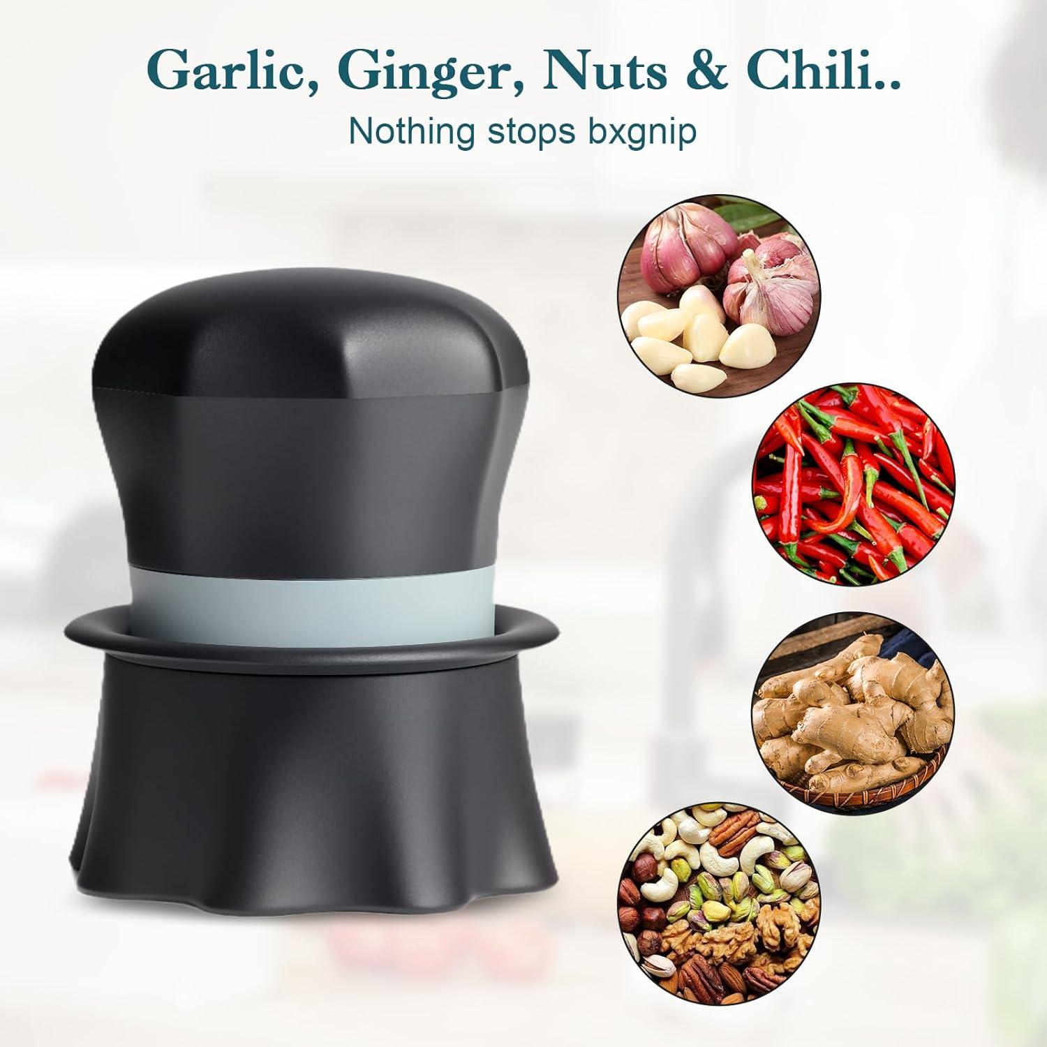 Prensador de Ajo Bxgnip con Pelador y Raspador - Negro/Blanco