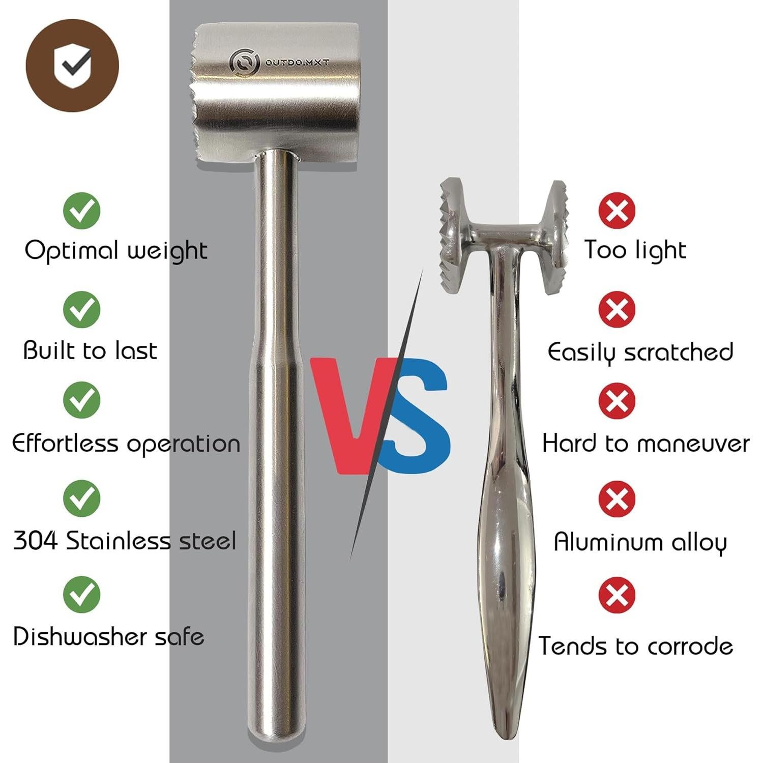 Martillo Aplanador de Carne Outdo.MXT Acero Inoxidable 24.4 cm